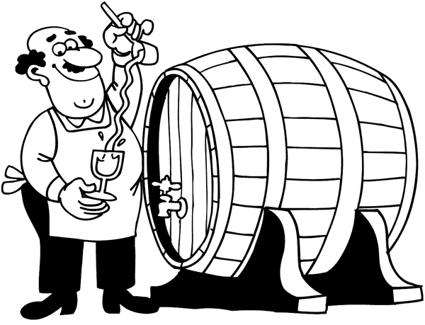 Man testing wine from keg vinyl sticker. Customize on line. Restaurants Bars Hotels 079-0454